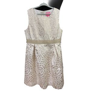 Lilly Pulitzer GIRLS ABRIANNA DRESS Gold Metallic Lagoon Jacquard - 10